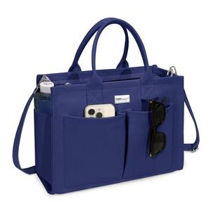 lot 243 image: TOPDesign Heavy-Duty Canvas Tote Bag for Women, Adjustable Crossbody Handbag with 9 Pockets, for Work, Travel (Navy Blue) - Retail $27