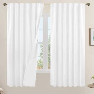 lot 246 image: LAMIT Full Blackout Linen Curtains, 68 Inch Linen Textured Bedroom Window Drapes Room Darkening Back Tab and Rod Pocket Burlap Neutral Panels with White Liner, 2 Panels, 52 x 68 Inch, White - Retail $38