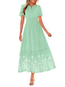 lot 247 image: BTFBM Summer Dresses for Women 2026 Casual V Neck Short Sleeve Flowy Wedding Guest Beach Vacation Floral Boho Maxi Dress(Grey Green White Flower, Small) - Retail $23