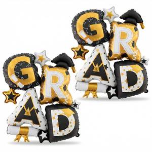 lot 253 image: CGIYYAR Graduation Balloons 2026 Decorations, 2 PCS Large GRAD Foil Letter Balloons Black Gold Congrats Grad Party Supplies for Class of 2026 Celebration Indoor Outdoor Photo Props - Retail $9