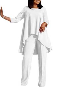 lot 254 image: ANICECUT Plus Size 2 Piece Sets for Curvy Women Sexy Fall Long Sleeve Tops Wide Leg Casual Pants Sets Sweatsuits White XXL - Retail $40