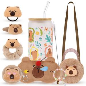 lot 258 image: MISSING WATER BOTTLE HWING Capybara Gifts for Kids Girls, Cute Capybara Plush Stuff with Glass Cup, Shoulder Bag, Eye Mask and Hair Accessories Set, Funny Christmas Anniversary Birthday Gifts for Women Mom Friend Sister - Retail $15