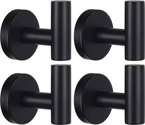 lot 264 image: Kruodop Towel Hooks for Bathroom,4 Packs Wall Mount Towel Holder,Black Matte Wall Robe Hook,Stainless Steel Heavy Duty Door Hanger Towel Hook for Kitchen, Bedroom,Hotel,Pool,Coats - Black - Retail $14