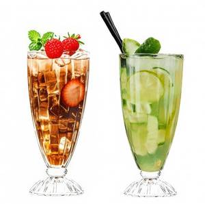 lot 280 image: MQMCPDS Milkshake Glasses Cups - 2 Pack 12 oz Iced Coffee Glass, Parfait Cup for Ice Cream Sundae, Root Beer Float, Boba, Soda, Iced Latte, Highball Glassware Set - Retail $23