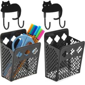 lot 284 image: zeyce 2 Pack Magnetic Pen Holder, Strong Magnet Organizer Dry Erase Marker Holder for Refrigerator, Whiteboard, Locker Accessories Home Office Hanging Pencil Holder with Hooks-Black - Retail $9