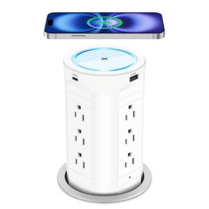 lot 285 image: 4-inch Pop Up Outlet for Countertop with 45W USB,17-in-1 Desktop Power Strip with 15W Wireless Charger,12 Outlets 4 USB Ports,15Amp Tamper Resistant Receptacle for Home Office Kitchen White - Retail $379