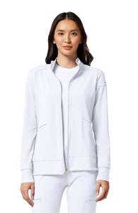 lot 288 image: Cherokee Womens Zip Front Scrub Jacket, 2 Pockets, Princess Seams, Moisture Wicking, 360 Stretch Fabric - CK303, S, White - Retail $36