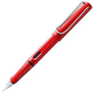 lot 298 image: LAMY safari red - Fountain Pen with ergonomic grip & polished steel nib in size M - ideal for any Writing & Calligraphy - including LAMY T 10 blue cartridge - Right-Handed - Retail $37