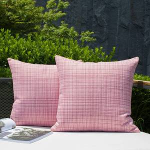 lot 307 image: Kevin Textile Pack of 2 Decorative Outdoor Waterproof Throw Pillow Covers Stripe Square Pillowcases Valentines Day Modern Cushion Cases Gifts for Patio Couch Bench 18 x 18 Inch Pink - Retail $15