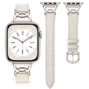 lot 329 image: DaQin Slim Leather Band Compatible with Apple Watch Band for Women 40mm 38mm 41mm 42mm, Dressy Leather Strap with Designer DC-shaped Buckle for iWatch Bands Series 11 10 9 8 7 6 5 4 3 2 1 SE,Starlight - Retail $13