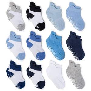lot 348 image: ZAPLES Baby Boys Non Slip Grip Ankle Socks with Anti Skid Soles for Infants Toddlers, Color-BlockedSolid, 12-36 Months - Retail $18