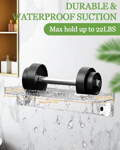 lot 357 image: Shower Caddy Suction Cup,Heavy Duty Acrylic Shower Shelves,Holds 22lbs,No Drilling Bathroom Shelves Whooks,Removable Adhesive Wall Mount Shower Caddy Organizer for Bathroom Kitchen Storage,1 Pack - Retail $26
