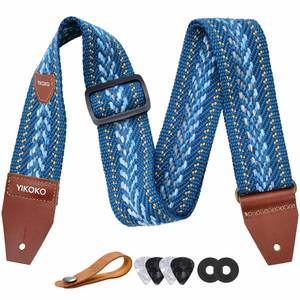 lot 360 image: YIKOKO Guitar Strap with Pick Pocket��2 inch Cotton Guitar Straps with Full Grain Leather End, for Bass Electric and Acoustic Guitars, Free Strap Button, 2 Strap Locks and 4 Guitar Picks - Retail $13