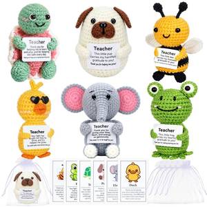 lot 367 image: FineCheer 6 Set Back to Scool Teacher Appreciation Gifts Emotional Crochet Animals Support Knitted Crochet with Inspirational Message Thank You Teacher Gifts for Women Office Desk Birthday - Retail $29