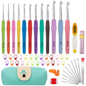 lot 368 image: MECHEER Crochet Hooks 12 Sizes Crochet Hook Set, 51 Pack Yarn Crochet Kit for Beginners, Knitting Needles with Ergonomic Handles for Arthritic Hands, Crochet Needle Kit with Blue Case for Crocheters - Retail $9