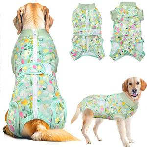 lot 377 image: Lukovee Recovery Suit for Dogs, Zipper On Dog Surgery Suit for Female Male Dog, Onesies Bodysuit Prevent Licking Spay Abdominal Wounds Bandages E-Collar Alternative (Green, XL) - Retail $23