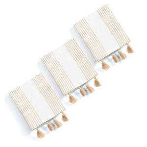 lot 386 image: HEIRLOOM COMFORT Beige Decorative Dotted Kitchen Towels 16x26 Inch, 3 Pack, Soft, 100% Cotton, Absorbent & Fast-Drying Dish Towels with Tassels, Ideal for Cleaning, Drying Dishes, and Daily Use - Retail $17
