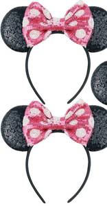 lot 393 image: LIHELEI Two Pieces  Ears Mouse Ears Headband with Sequin Bows, Headbands for Halloween Costume, Headwear Hair Accessories for Women - 2PCS Hot Pink - Retail $17