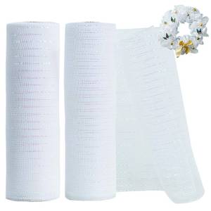 lot 403 image: TONIFUL 2 Rolls 10 Inch White Decorative Mesh Ribbbon Rolls, Fabric Mesh with Foil for Mesh Wreath Supplies, Front Door Wreath Crafts Tree Decor Christmas NewYears Halloween Decoration (10 ydsroll) - Retail $13