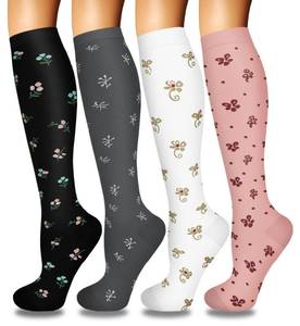 lot 405 image: Iseasoo 4 Pairs Compression Socks for Women Circulation-Best Support for Nurses,Running,Athletic,Travel Block Checkered Grid Pink Purple Blue Black gifts L-XL - Retail $3