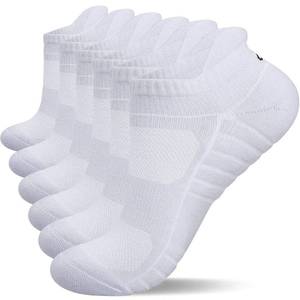 lot 410 image: Lapulas Athletic Ankle Socks, Low Cut Cushioned Anti-Blister Running Tab Sports Socks for Men and Women 6Pairs (White, L) - Retail $18