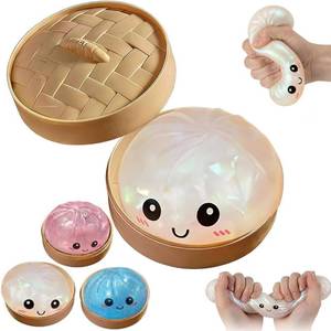 lot 444 image: One Piece Dumpling Squishy, New Mystery Squishy Dumpling Box, Soft Squeeze Dough Ball for Stress Relief,Stretchy Bun with Mini Food Steamer Desk Fidget Toy for Adults Office Home(Glitter White) - Retail $8