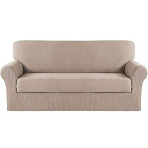lot 456 image: Turquoize Stretch Sofa Slipcover 2 Pieces Sofa Cover Couch Cover for 3 Cushion Couch Washable Furniture Protector Covers with Elastic Bottom Feature Thick Jacquard Fabric (Sofa, Sand) - Retail $40