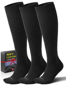 lot 461 image: Soft Cotton Compression Socks for Women & Men 20-30 mmHg - Knee High Support Socks with Thick Sole and Seamless Toe - Retail $20