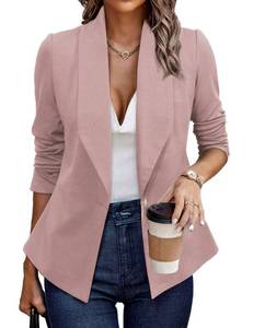 lot 481 image: Tralilbee Womens Casual Cropped Blazers Open Front Long Sleeve Work Office Suit Blazer Jackets,Pink, L - Retail $35