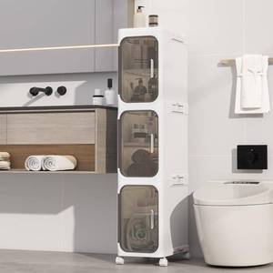 lot 484 image: Neathub 3 Tier Slim Bathroom Storage Cabinet, Foldable and Movable, White - Retail $70