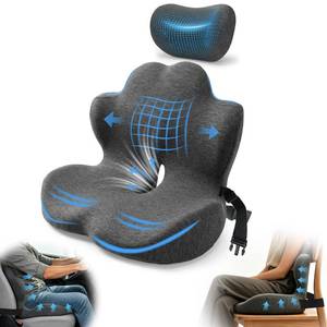 lot 492 image: JUOIFIP 3-in-1 Memory Foam Seat Cushion & Headrest Pillow with Lumbar Support L-Shaped Ergonomic Driver Seat Cushions Design for Sciatica and Tailbone Pain Relief Comfort for Car,Truck,Chair - Retail $40
