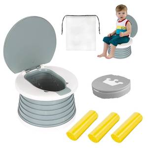 lot 497 image: SunnySmile portable, foldable potty seat for toddler, Training Toilet Seat Emergency Toilet for Car, Camping, Outdoor, indoor (grey, small) - Retail $23