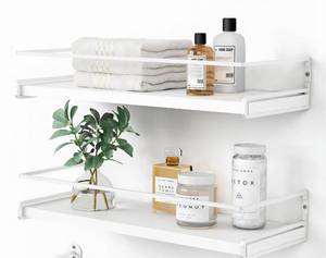 lot 505 image: MISSING RAILS, SHELF ONLY Forbena Bathroom Shelves for Wall Set of 2, White Nursery Floating Book Shelves for Kids Room, Small Wall Mount Bookshelf and Toy Storage Organizer for Baby Toddlers Teens Boys Girls Bedroom - Retail $26
