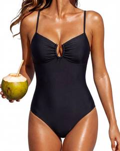 lot 510 image: SUUKSESS Women Slimming Tummy Control One Piece Swimsuit Modest Cut Out Bathing Suit Retro Crisscross Back Swimwear (Black,M) - Retail $30