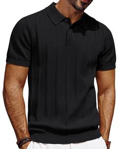 lot 511 image: PJ PAUL JONES Mens Polo Shirts Short Sleeve Casual Ribbed Knitted Polo Golf Shirts for Summer Black S - Retail $30