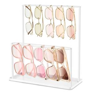 lot 516 image: Josmimic Sunglasses Organizer Glasses Holder Stand with Tray, Eye Glasses Display, 2 Tier Sunglass Storage Rack for Multiple Glasses, for Desk, Nightstand, Dresser, Vanity, Metal, White - Retail $14