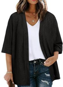 lot 520 image: Eytino Women Plus Size Summer Cardigan Half Sleeve Knitted Jacquard Casual Loose Blouse Tops,2X Black - Retail $20