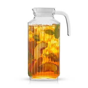 lot 527 image: JoyJolt 60oz Glass Pitcher with Lid (2 Lids) - Beverage Serveware and Storage Container for Cold Drinks and Liquids. Juice Container, Water Jug, Fridge Pitcher for Iced Tea or Milk - Retail $16