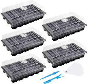 lot 531 image: MIXC Seedling Trays Seed Starter Tray, 5-Pack Mini Propagator Plant Grow Kit Greenhouse with Humidity Vented Domes and Base for Seeds Starting (40 Cells Per Tray, Total 200 Cells), Black - Retail $18