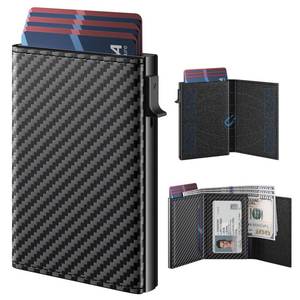 lot 569 image: typecase Mens Wallet Card Holder Pop Up Aluminum Case, Genuine Leather, Smart, RFID Blocking, Slim, Minimalist, Front Pocket - 9-14 Card Capacity  ID Window  Cash Slot (Carbon Fiber) - Retail $40