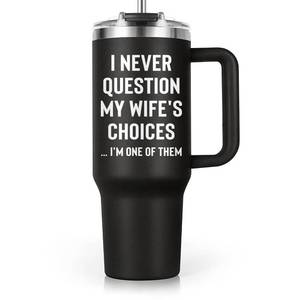 lot 573 image: MISSING LID Shqiueos Funny Gifts for Husband from Wife 40oz Tumbler with Handle Straw - Retail $17