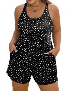 lot 574 image: Arolina Plus Size Swimsuits for Women Swim Romper One Piece Modest Bathing Suit with Pockets Swimwear Black Dot - Retail $39