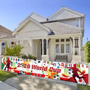 lot 580 image: OyeeWen World Soccer Cup 2026 Banner, Functional Football Poster Long Banner Decorations, World Football Cup Merchandise, Soccer Fans Gifts, Indoor & Outdoor Decor - Retail $9