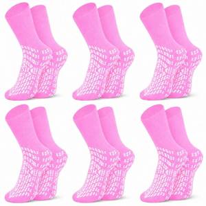 lot 591 image: HCS XL Non-Slip Hospital Socks with Grips for Women & Men (6 Pairs) - 360 All-Around Tread Non-Slip Sock for ElderlySeniors - Hospital Grip Socks, Fall Risk Patient Slippers (Pink, XL) - Retail $21