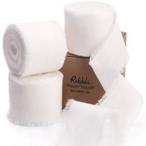 lot 601 image: Ribbli 3 Rolls White Ribbon 1.5 Inch x 18Yards Handmade Cotton Frayed Fringe Ribbons for Gift Wrapping Wedding Invites Bridal Bouquets Baby Shower DIY Crafts Home Decor - Retail $13