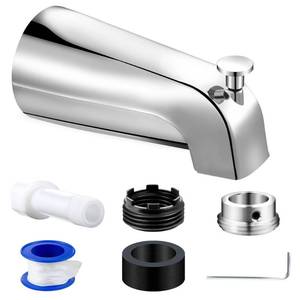 lot 609 image: Dreyoo Tub Spout (Universal Fits 12 Copper Pipe, 12 IPS and 34 IPS), Bathroom Bathtub Faucet with Adapters and Hex Wrench (Chrome,Simple) - Retail $20