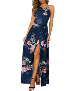 lot 622 image: KILIG Womens Summer Spring Casual Sleeveless High Split Floral Sundress Beach Vacation Flowy Halter Maxi Long Dresses with Pockets 2026 (Floral11,XL) - Retail $44