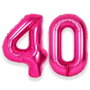 lot 626 image: SUWEN 40 Inch Large Hot Pink 40 Balloon Numbers Big Foil Helium Number Balloons 0-9 Jumbo Happy 40th Mylar Birthday Party Decorations for Women Anniversary Party Supplies - Retail $7