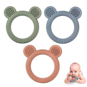 lot 628 image: Eascrozn Baby Teething Toys Set of 3, Teethers for Babies 3-6 6-12 Months, BPA Free Soft and Textured Bear Teething Rings Silicone Teething Relief Soothing Sore Gums Baby Chew Toys - Retail $8