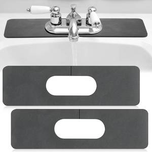 lot 631 image: Tioncy 2 Pcs Faucet Mat Sink Splash Guard Oval-hole Oval Splash Pad for Kitchen Sink Oval Base Diatomite Faucet Mat for Bathroom Absorbent Mat Splatter Screens(Dark Gray) - Retail $14